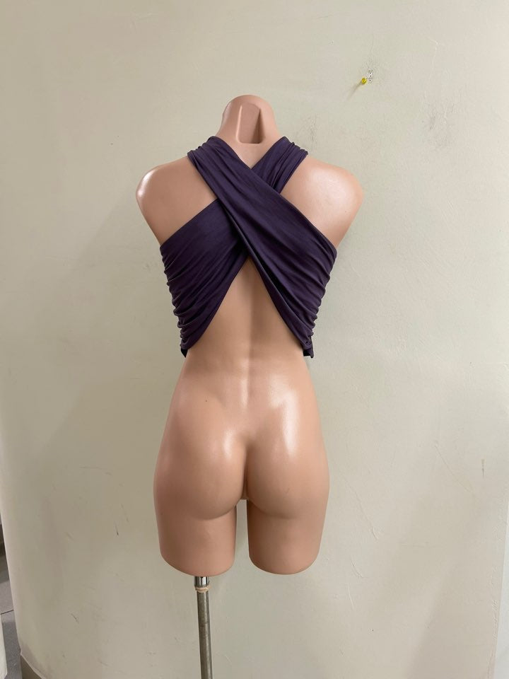 “valeria” open back plum top
