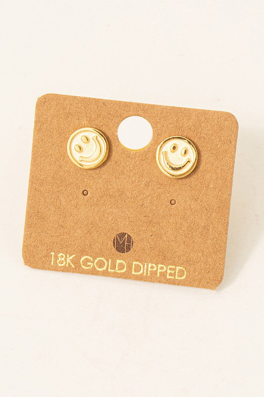 Accesorios gold dipped smiley face stud earrings