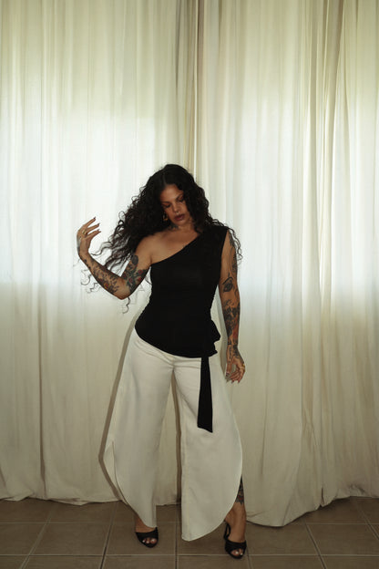 “londra” ecru side slit pants