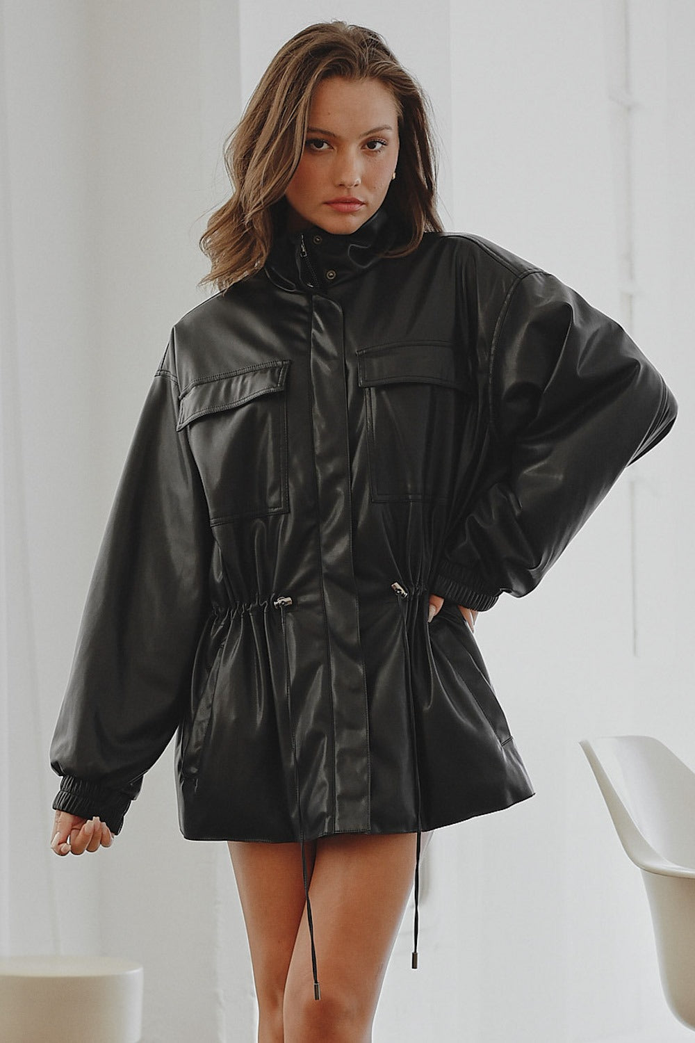 “declet” faux leather jacket