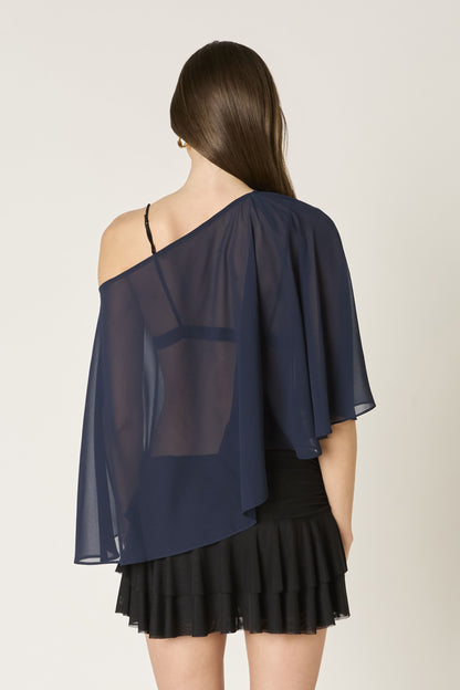 “natalia” navy sheer cape top