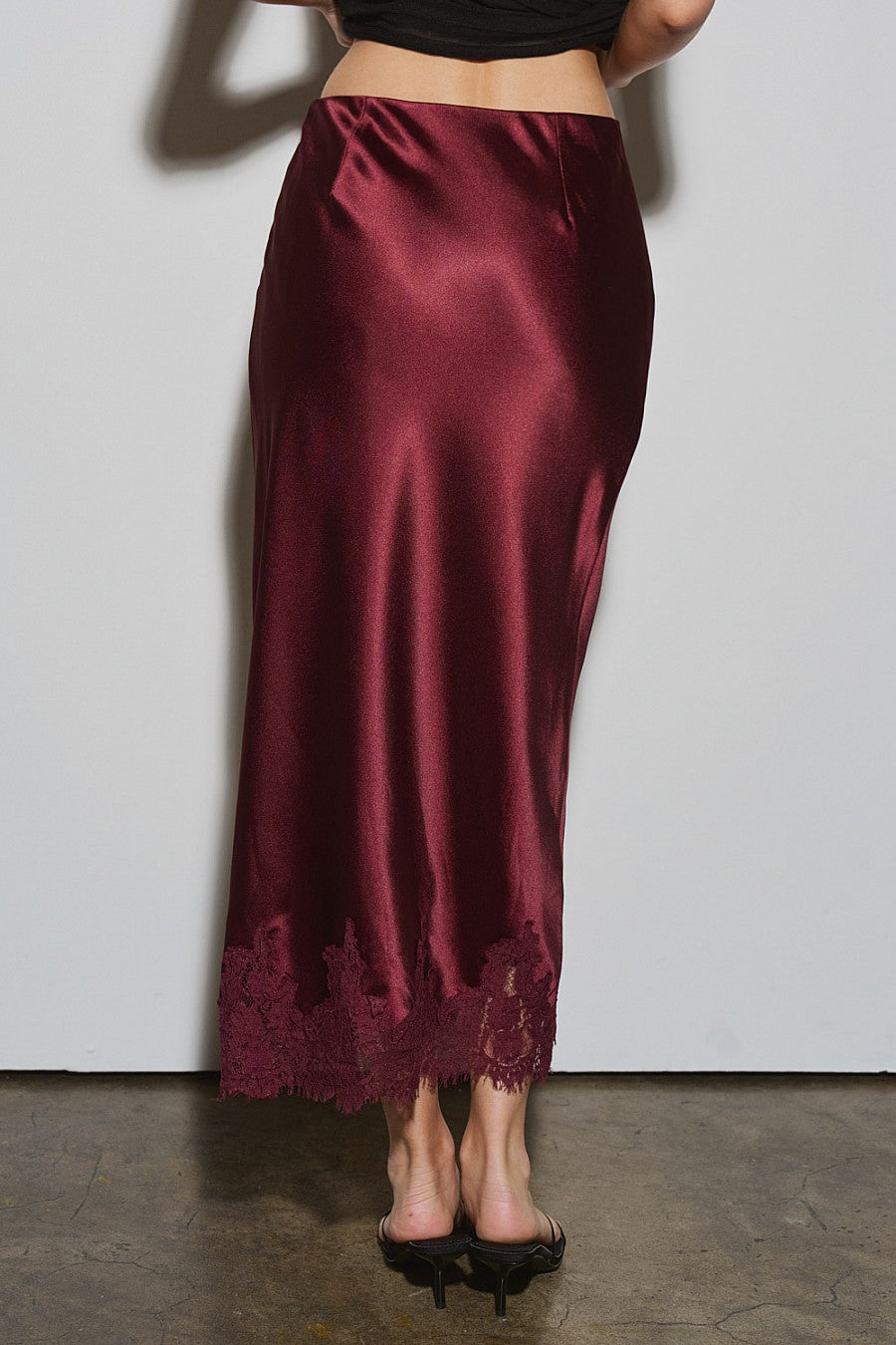 “scarlet” satin midi skirt